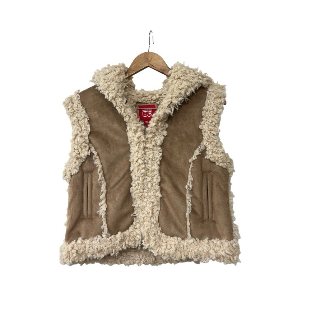 Y2K B Collection Faux Suede Sherpa Crop Vest Hoodie Jacket M